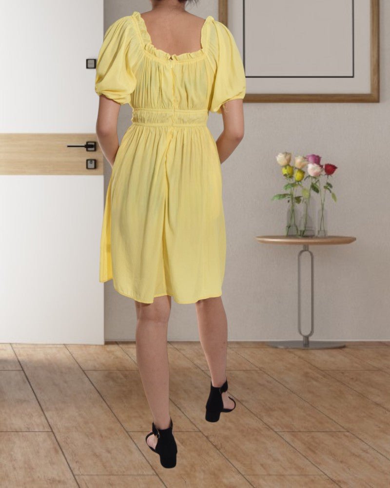 Ladies Yellow Puff Sleeve Dress - StylePhase SA