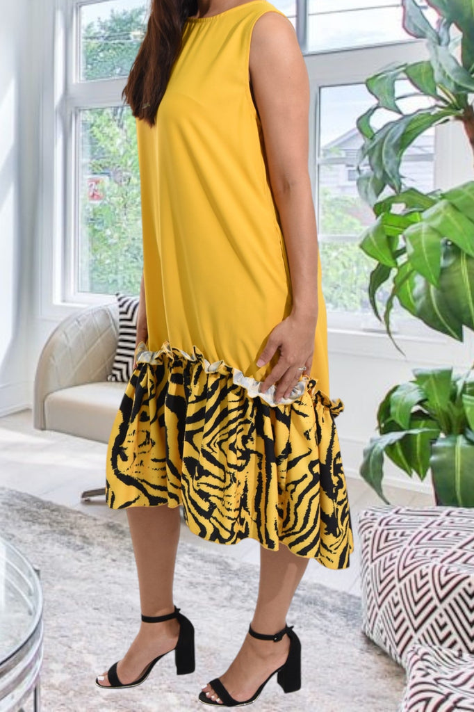 Ladies Yellow Ruffle Hem Dress - StylePhase SA
