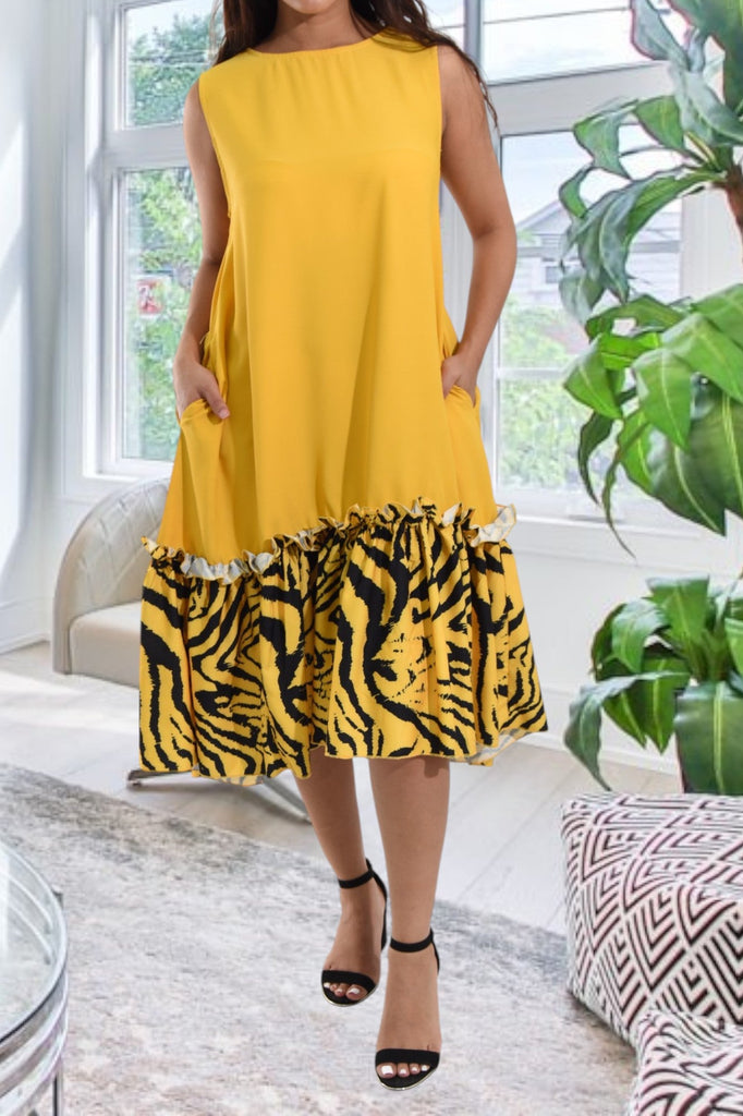 Ladies Yellow Ruffle Hem Dress - StylePhase SA