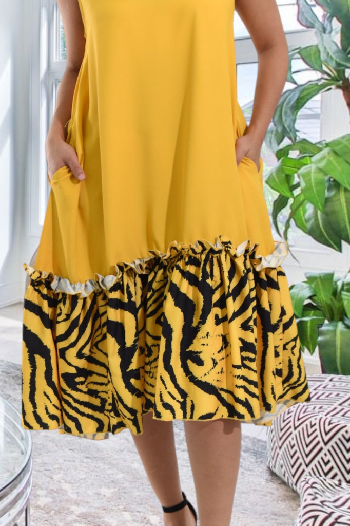 Ladies Yellow Ruffle Hem Dress - StylePhase SA
