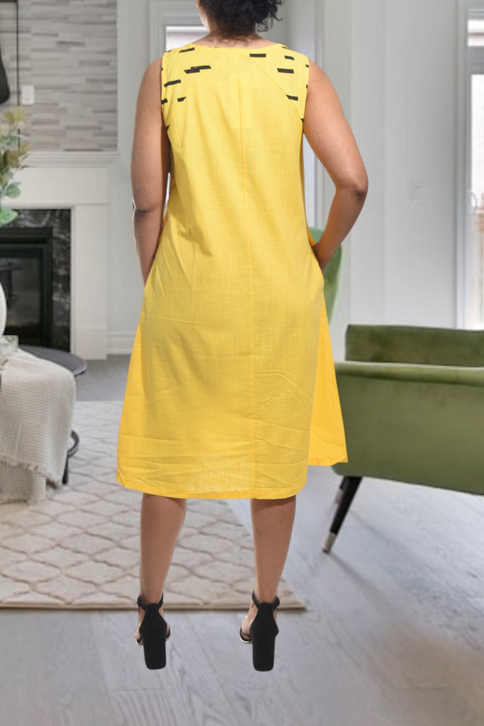Ladies Yellow Sleeveless Pocket Dress - StylePhase SA