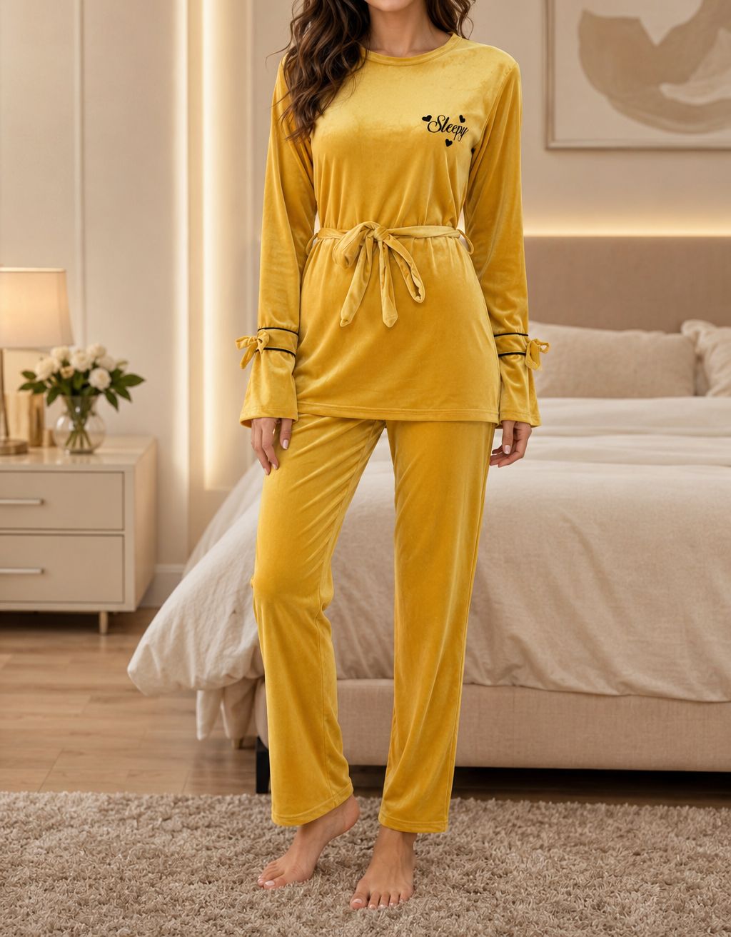 Ladies Yellow Velour Pj Set - StylePhase SA