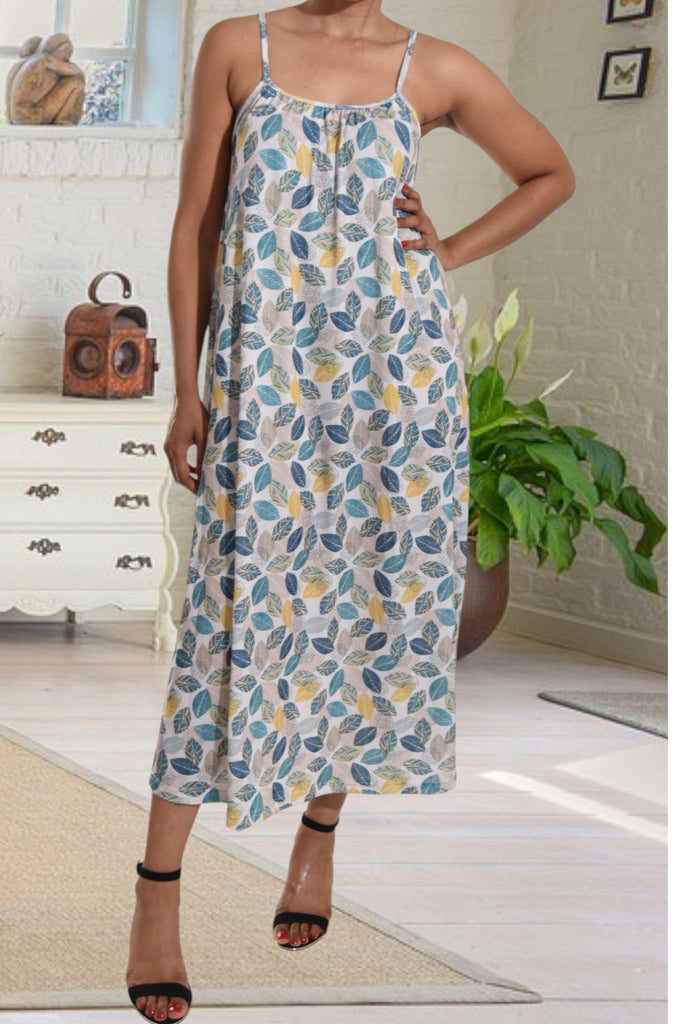 Leaf Print Strappy Maxi Dress - StylePhase SA