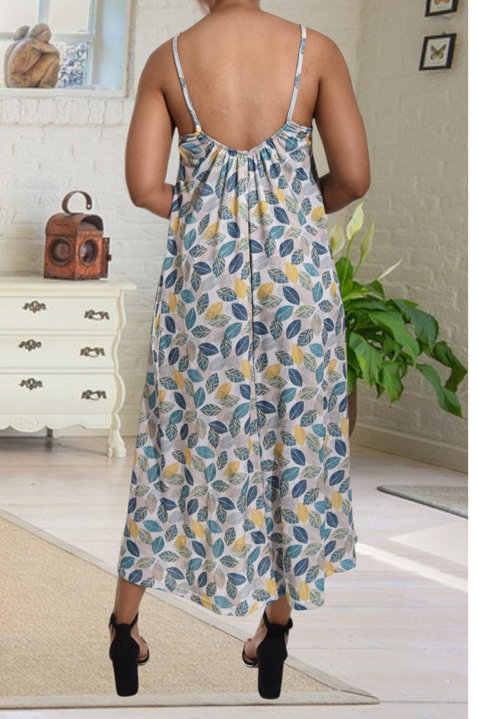 Leaf Print Strappy Maxi Dress - StylePhase SA