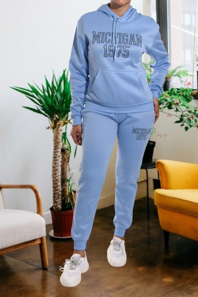 Letter Graphic Blue Hoody Tracksuit - StylePhase SA