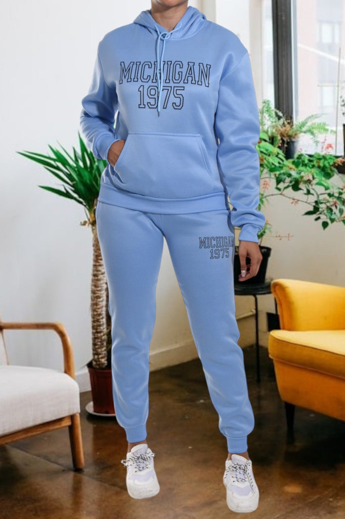 Letter Graphic Blue Hoody Tracksuit - StylePhase SA