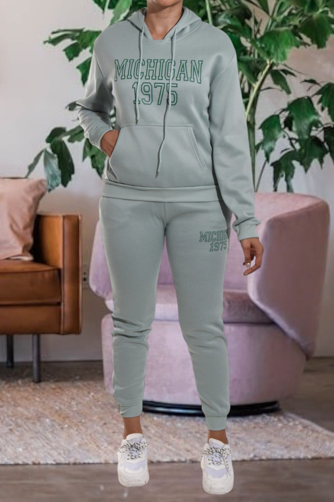 Letter Graphic Light Green Hoody Tracksuit - StylePhase SA