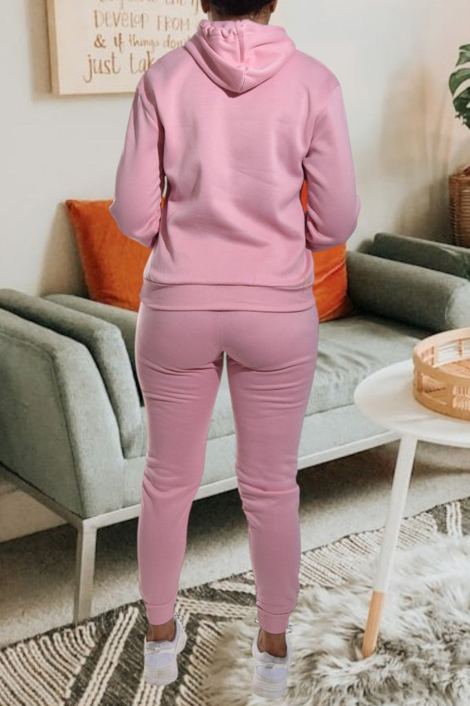 Letter Graphic Light Pink Hoody Tracksuit - StylePhase SA