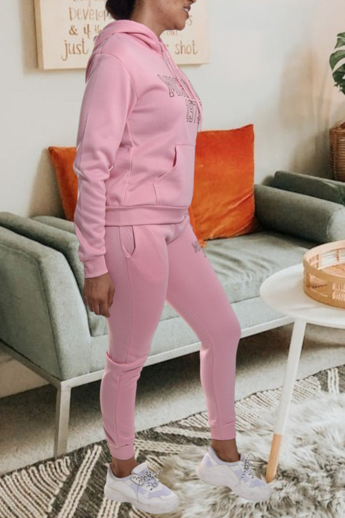 Letter Graphic Light Pink Hoody Tracksuit - StylePhase SA