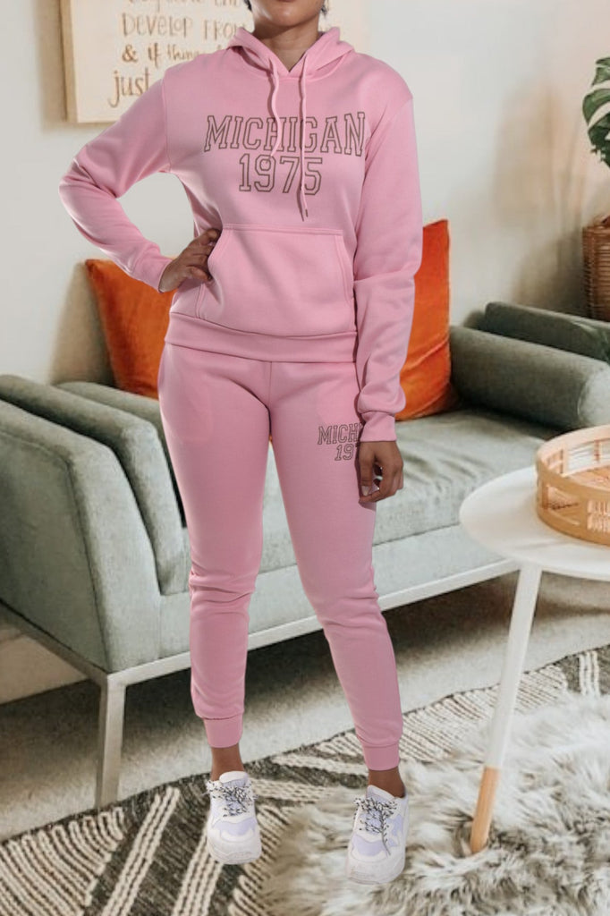 Letter Graphic Light Pink Hoody Tracksuit - StylePhase SA