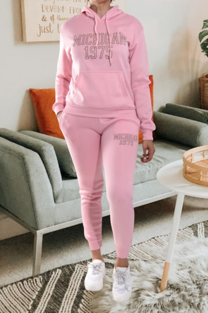 Letter Graphic Light Pink Hoody Tracksuit - StylePhase SA