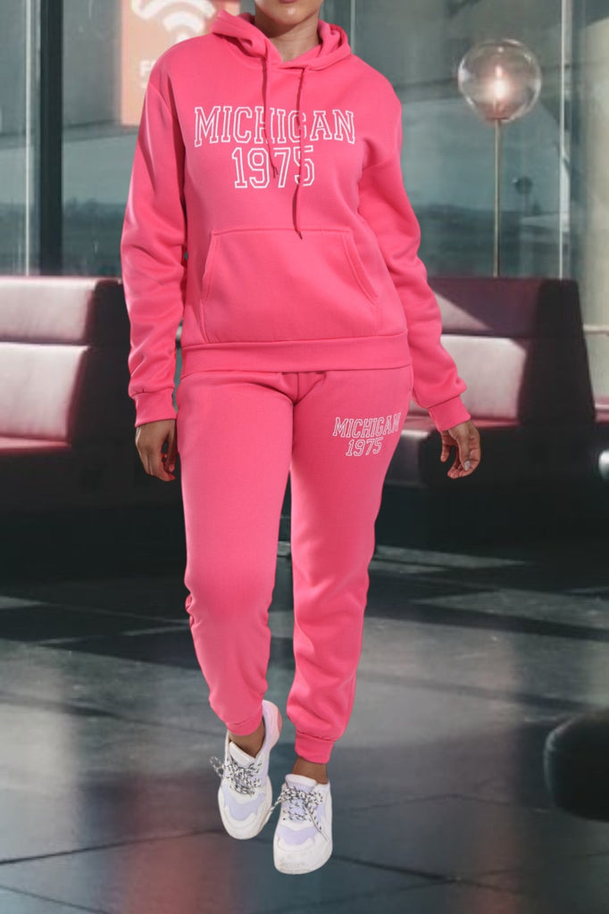 Letter Graphic Pink Hoody Tracksuit - StylePhase SA