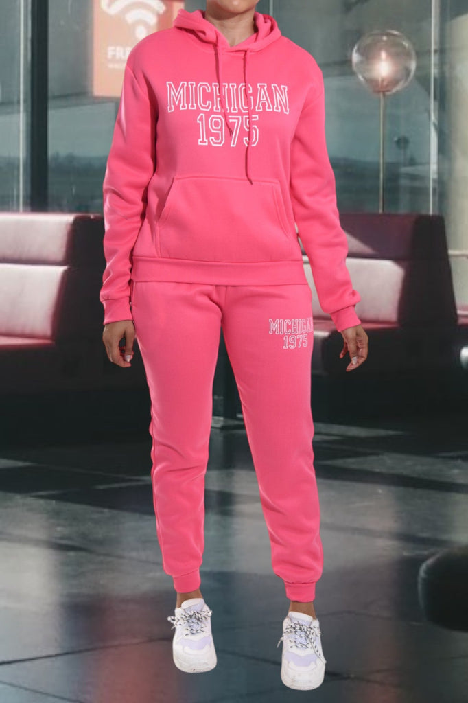 Letter Graphic Pink Hoody Tracksuit - StylePhase SA