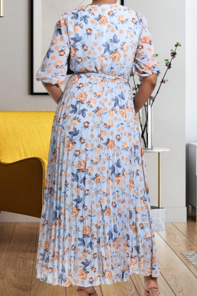 Light Blue V Neck Floral Maxi Dress - StylePhase SA