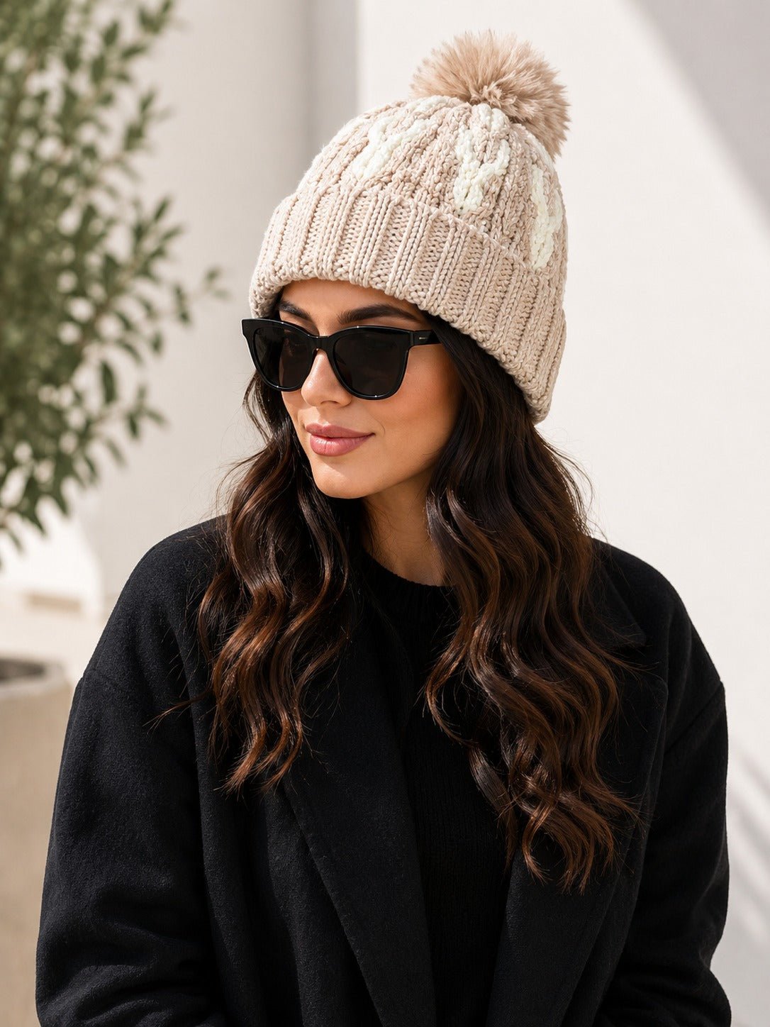 Light Brown Fluffy Faux Fur Pom Pom Beanie - StylePhase SA