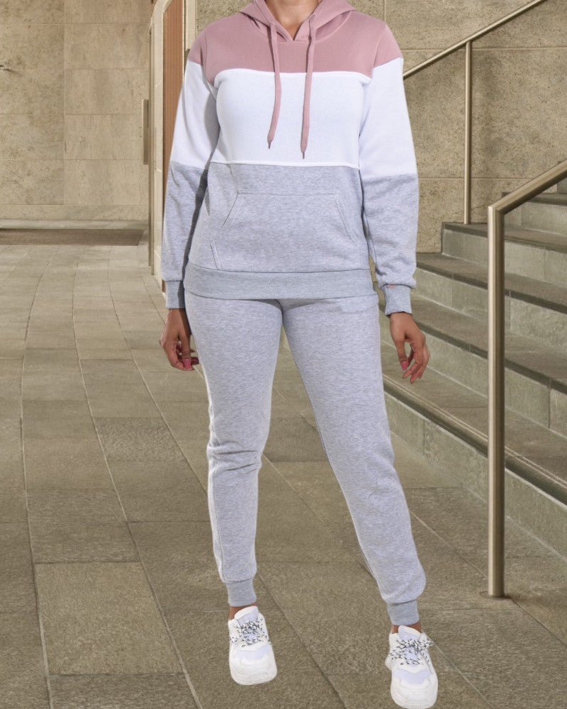 Light Grey Color Block Fleece Tracksuit - StylePhase SA