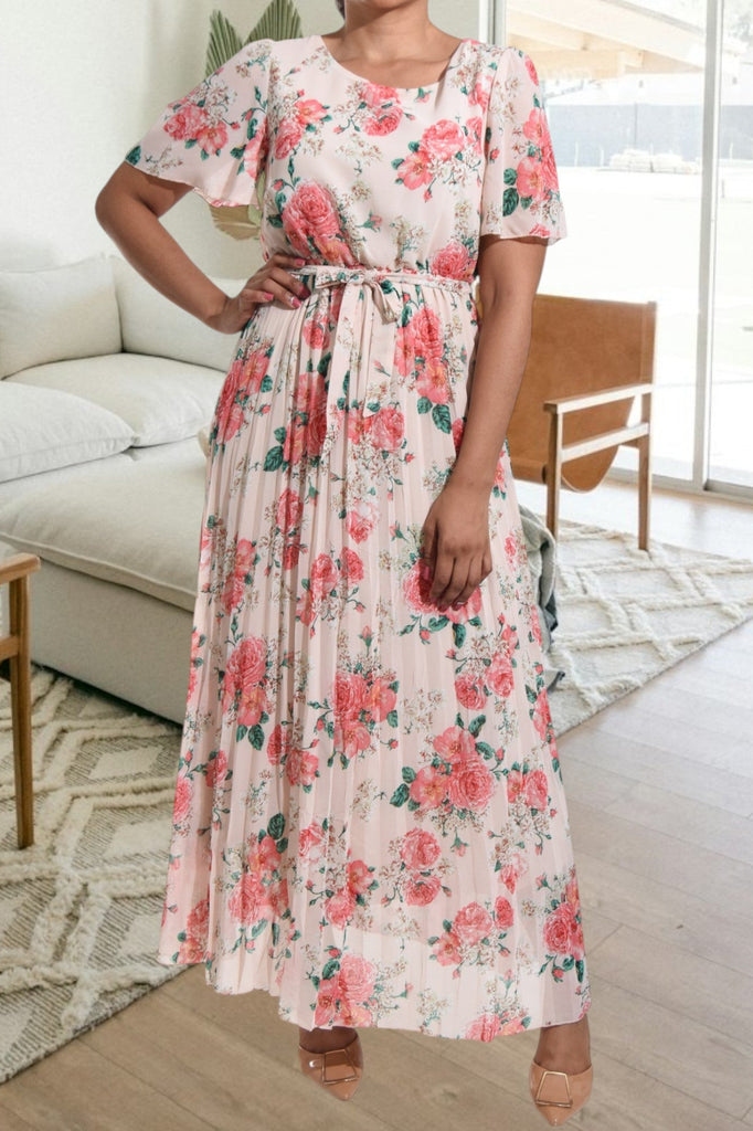 Light Pink Floral Chiffon Dress - StylePhase SA