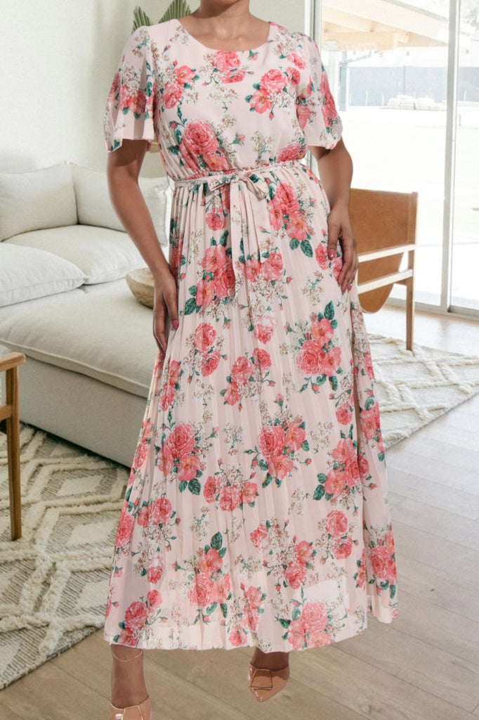 Light Pink Floral Chiffon Dress - StylePhase SA