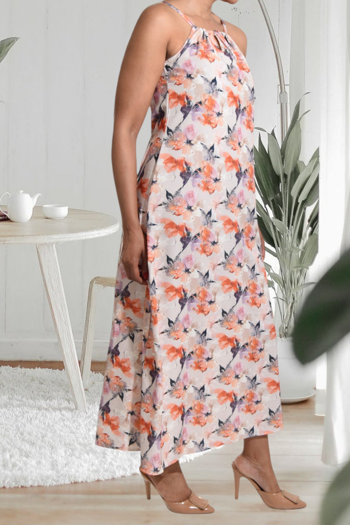 Lilac Floral Strappy Maxi Tie Dress - StylePhase SA