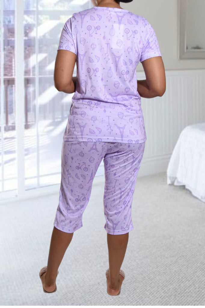 Lilac Printed 3/4 Pj Set - StylePhase SA