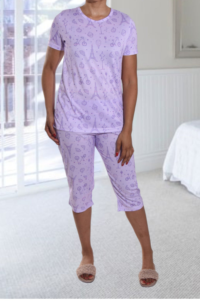 Lilac Printed 3/4 Pj Set - StylePhase SA