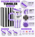 Lilac 420ml tumbler features and 2-in-1 lid instructions