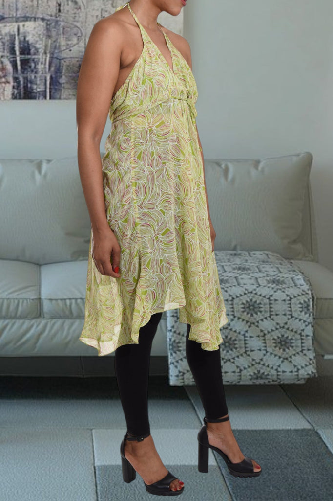 Lime Floral Neck Tie Dress Top - StylePhase SA