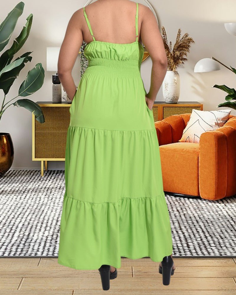 Lime Strappy Ruffle Pocket Dress - StylePhase SA