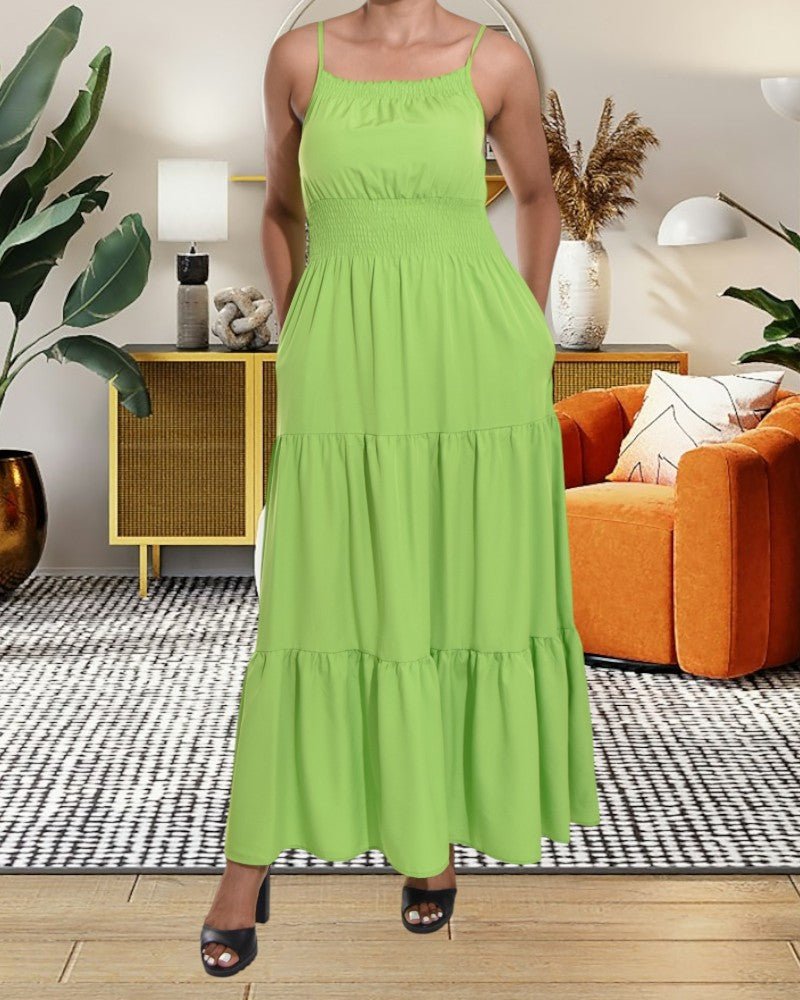 Lime Strappy Ruffle Pocket Dress - StylePhase SA