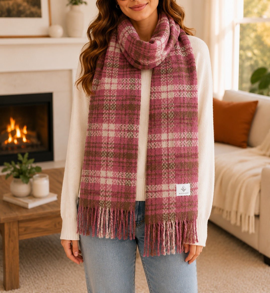 Maroon And Beige Check Scarf - StylePhase SA