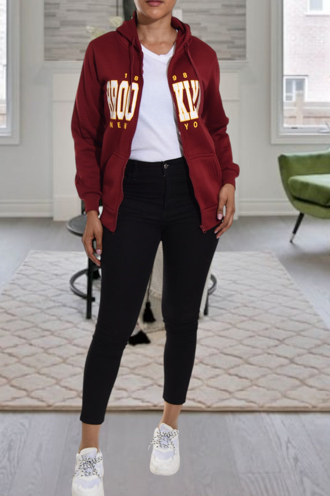 Maroon Brooklyn Zip Up Hoody - StylePhase SA