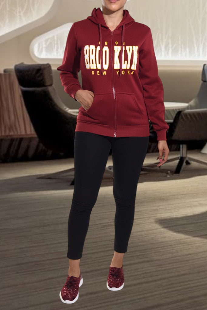 Maroon Brooklyn Zip Up Hoody - StylePhase SA