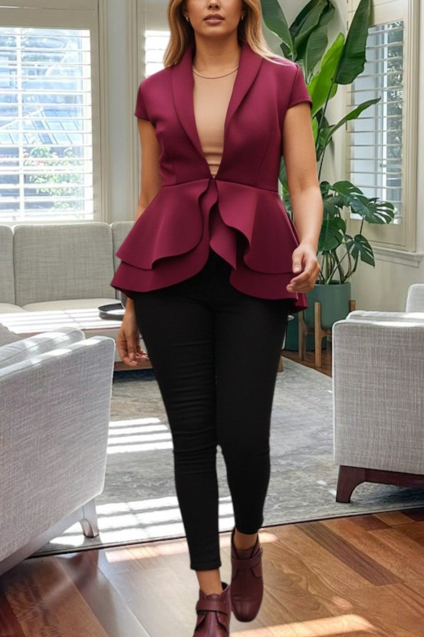 Maroon Deep V Peplum Top - StylePhase SA