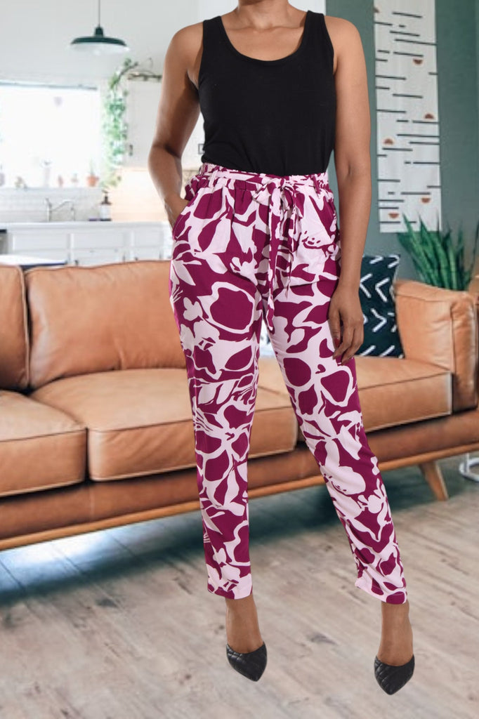 Maroon Floral Pocket Pants - StylePhase SA