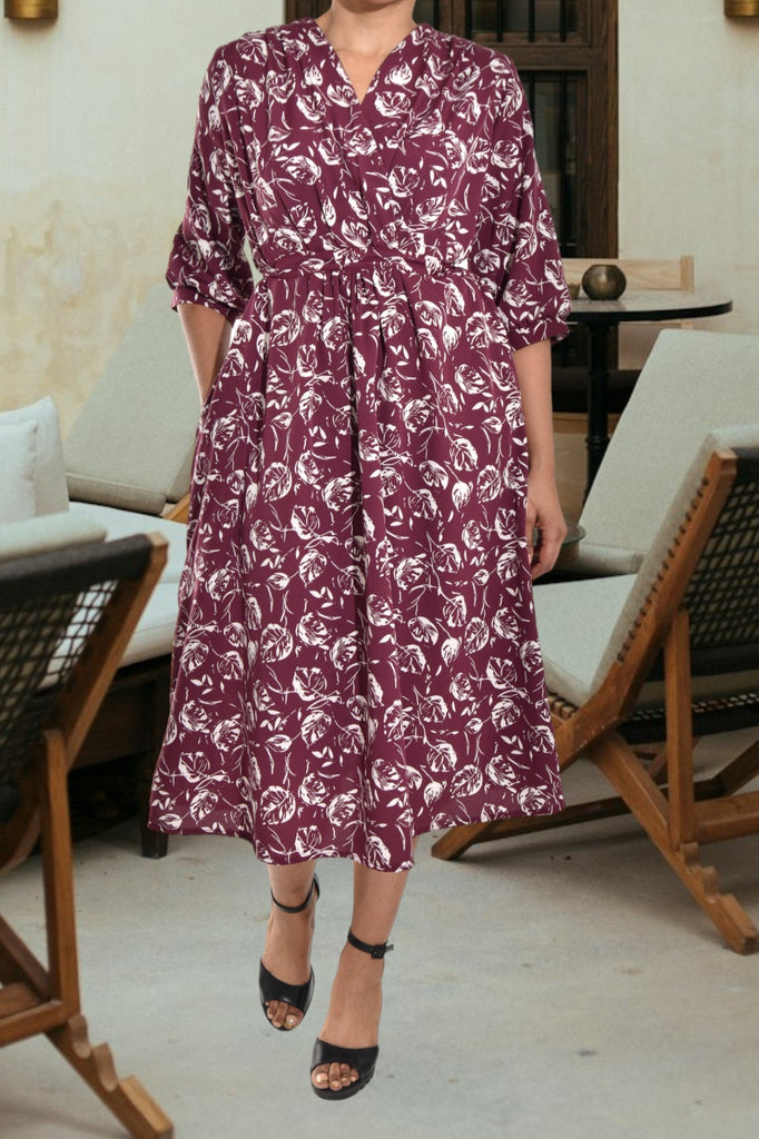 Maroon Floral Print Pocket Dress - StylePhase SA