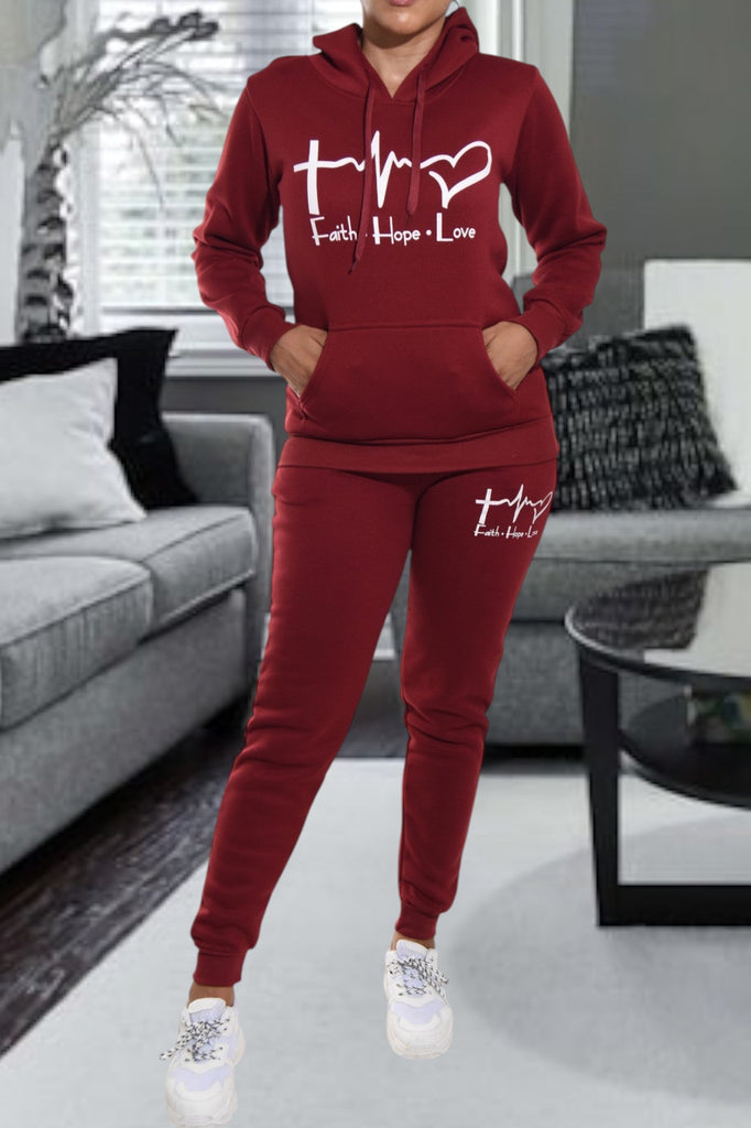 Maroon Love Knit Tracksuit - StylePhase SA