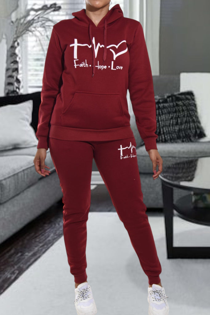 Maroon Love Knit Tracksuit - StylePhase SA