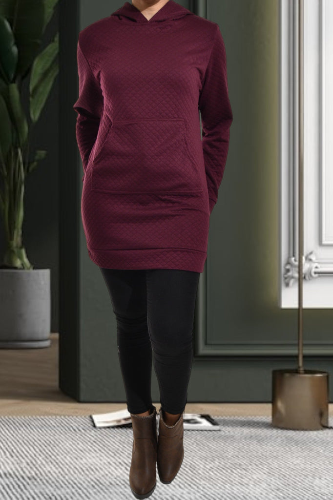 Maroon Patterned Hoody Dress - StylePhase SA