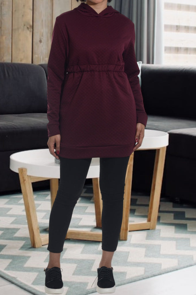 Maroon Patterned Hoody Dress - StylePhase SA