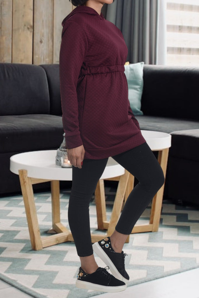 Maroon Patterned Hoody Dress - StylePhase SA