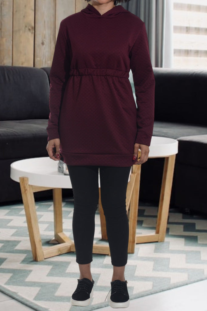 Maroon Patterned Hoody Dress - StylePhase SA