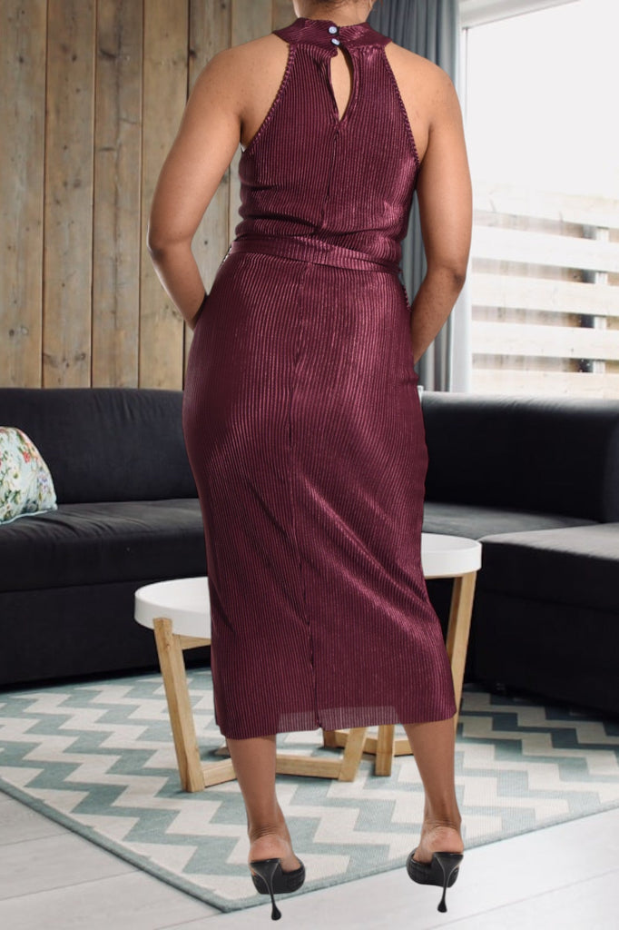 Maroon Plisse Halter Neck Dress - StylePhase SA