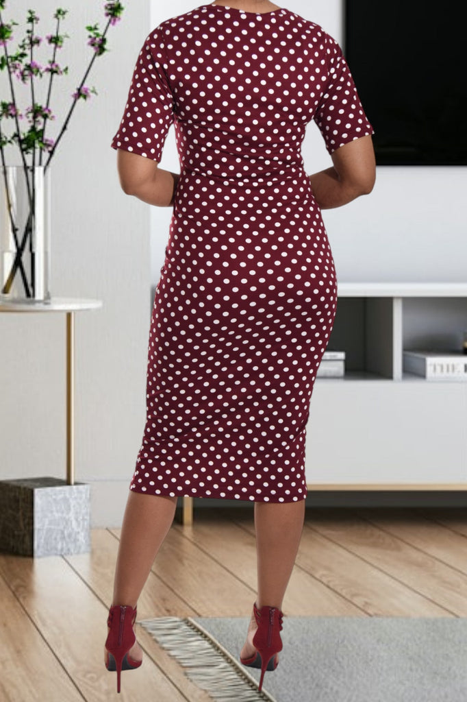 Maroon Polka Dot Tie Front Dress - StylePhase SA