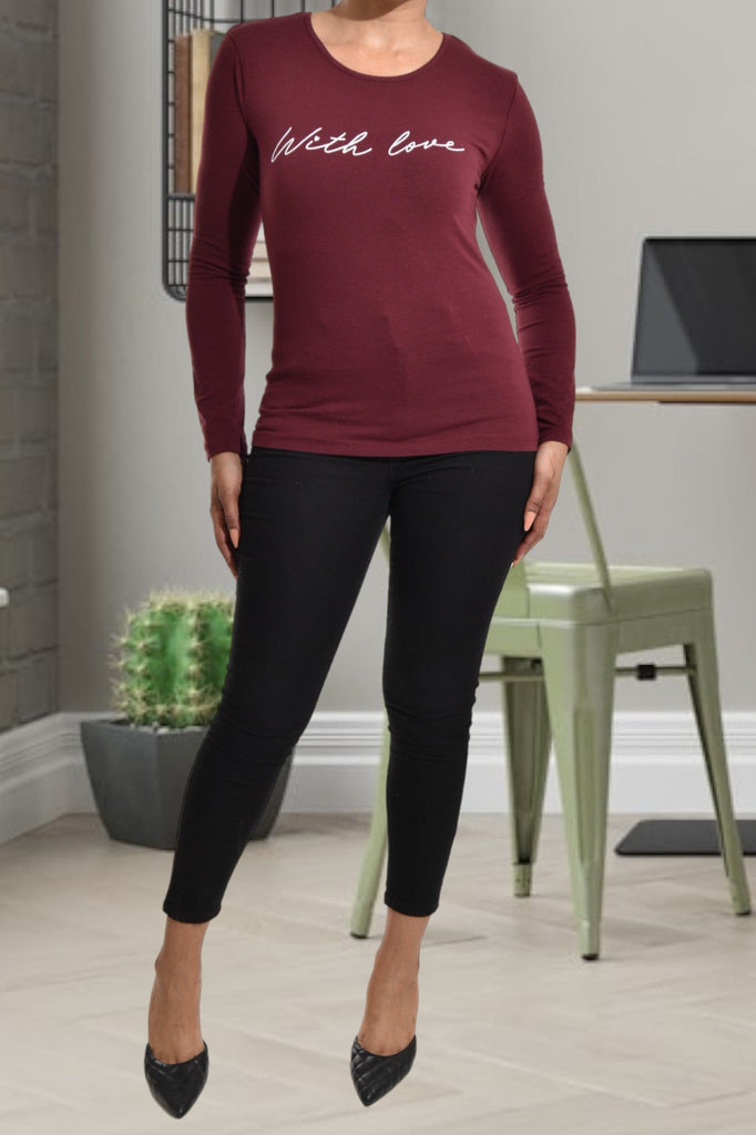 Maroon Printed Long Sleeve Top - StylePhase SA