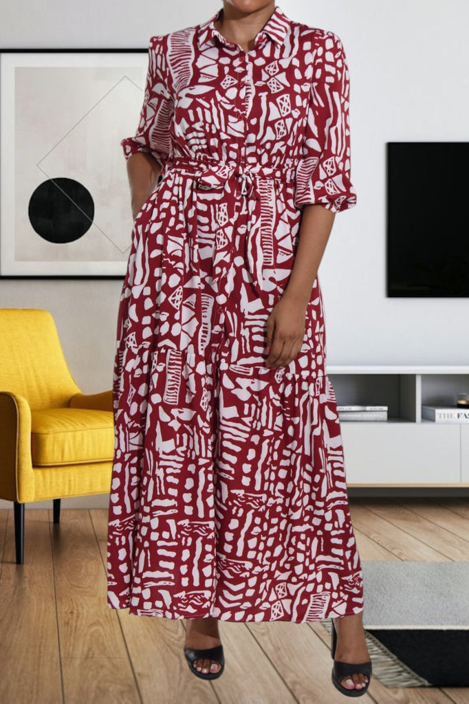 Maroon Printed Pocket Maxi Dress - StylePhase SA