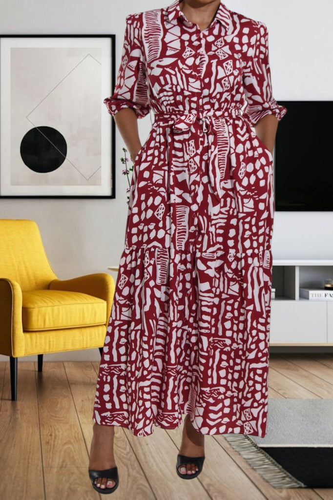 Maroon Printed Pocket Maxi Dress - StylePhase SA