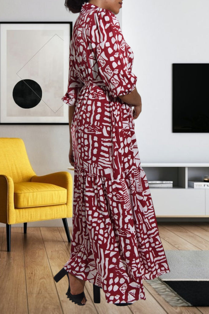 Maroon Printed Pocket Maxi Dress - StylePhase SA