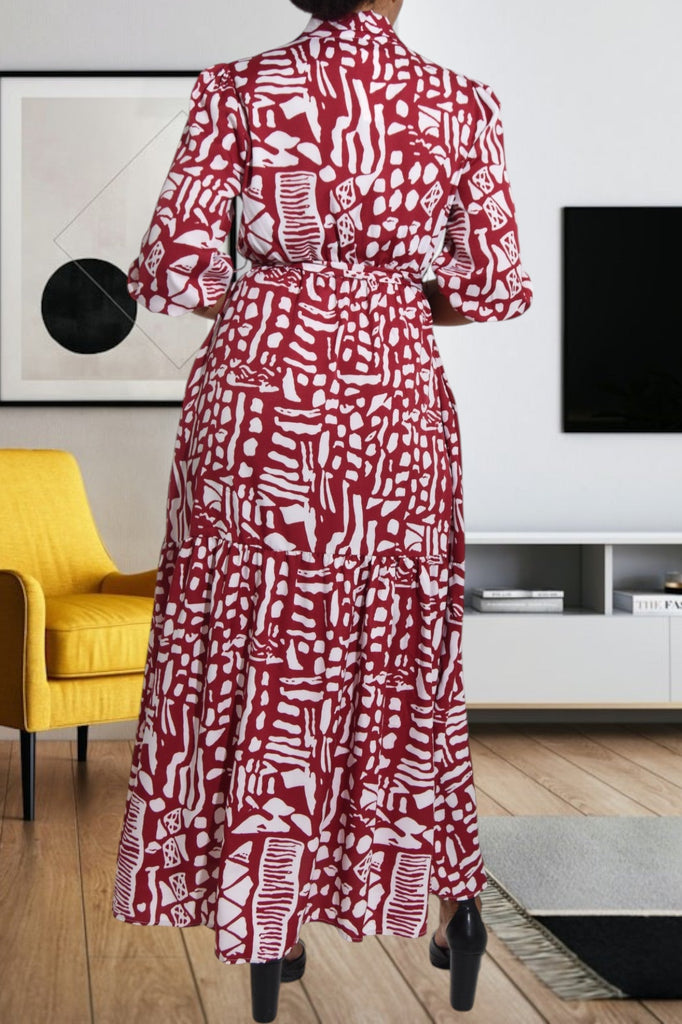 Maroon Printed Pocket Maxi Dress - StylePhase SA