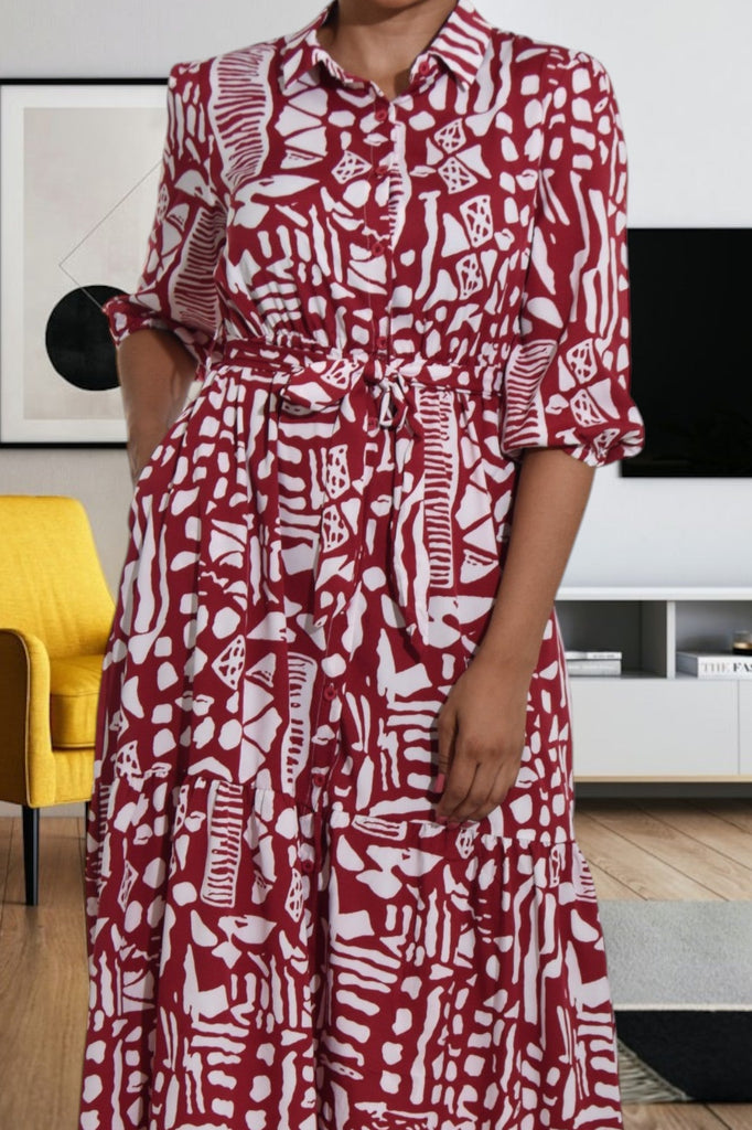 Maroon Printed Pocket Maxi Dress - StylePhase SA