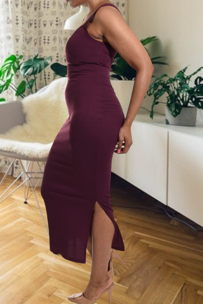 Maroon Rib Bodycon Slit Dress - StylePhase SA